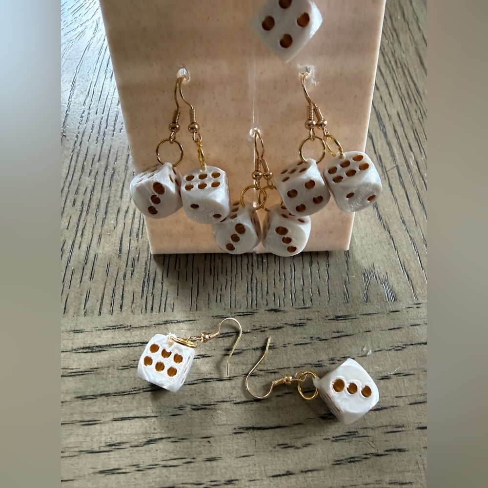 2 pair of dice earrings, hypoallergenic French ear wires with ball and coil.